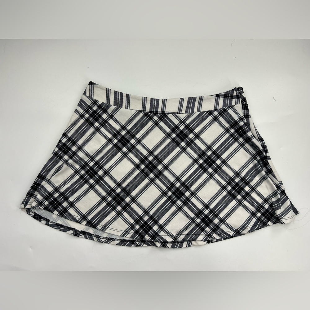 Vintage Y2K black white plaid mini skirt side zip size 3x
